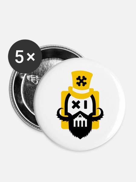Bartschädel gelb - Buttons klein 25 mm (5er Pack) - Weiß