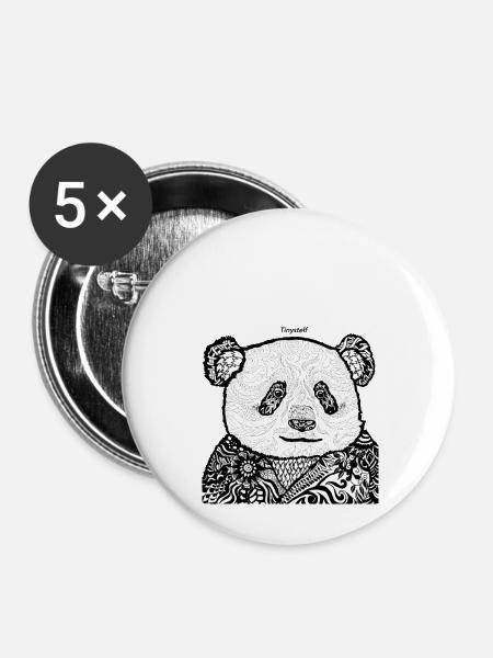PANDA MANDALAS - Buttons klein 25 mm (5er Pack) - Weiß