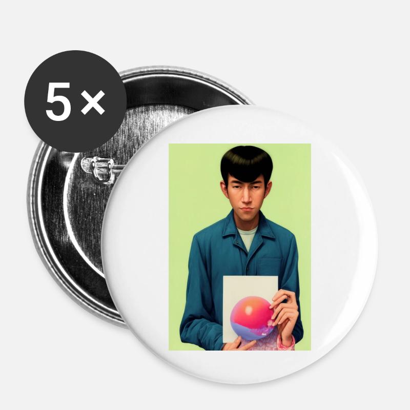Bubble Gum Kunst Bild - Selfie Artwork on LSD - Buttons klein 25 mm (5er Pack) - Weiß