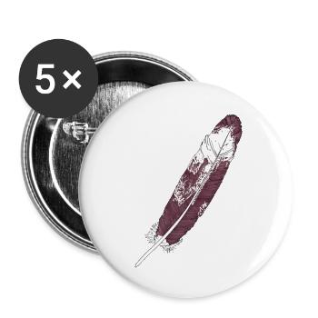 Large feather brown-white hand-drawn (white-tailed eagle) - Buttons small 1''/25 mm (5-pack) - white - Front