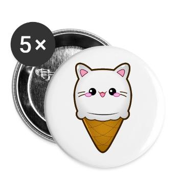 Crème glacée Chat Crème glacée Chat glace Boule de crème glacée à la vanille - Lot de 5 petits badges (25 mm) - blanc - Devant