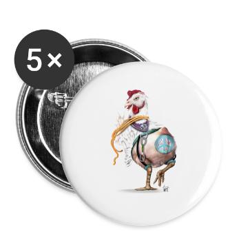 Poulet fou - Lot de 5 petits badges (25 mm) - blanc - Devant