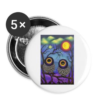 Hiboux dans la Lune - Lot de 5 petits badges (25 mm) - blanc - Devant