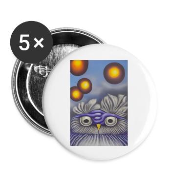 Eule mit Mond - Buttons klein 25 mm (5er Pack) - Weiß - Vorne
