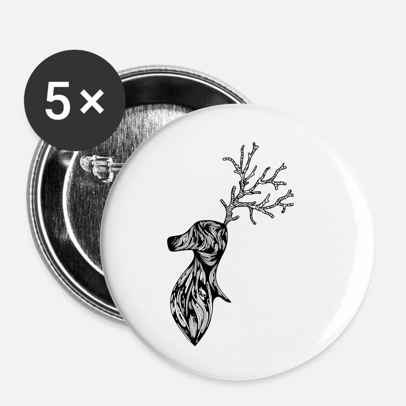 Cerf - Lot de 5 petits badges (25 mm) - blanc