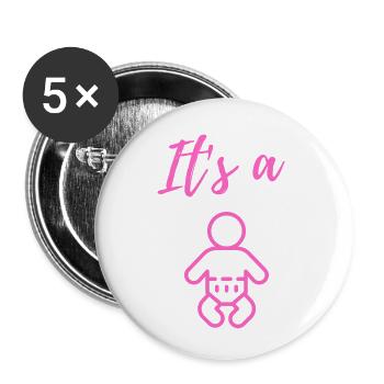 Baby Announcement Pregnancy - Girl - Surprise - Buttons small 1''/25 mm (5-pack) - white - Front
