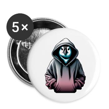 Pingouin hacker avec pull - Lot de 5 petits badges (25 mm) - blanc - Devant