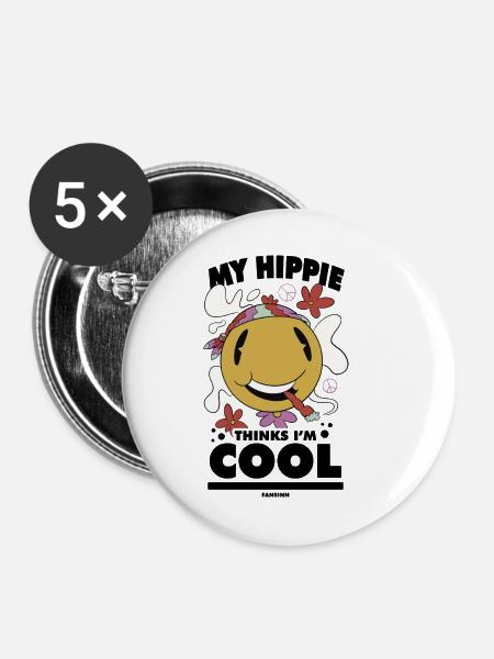 lustiger Hippie - Buttons klein 25 mm (5er Pack) - Weiß