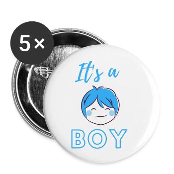 Baby Ankündigung - Junge - Schwangerschaft - Buttons klein 25 mm (5er Pack) - Weiß - Vorne