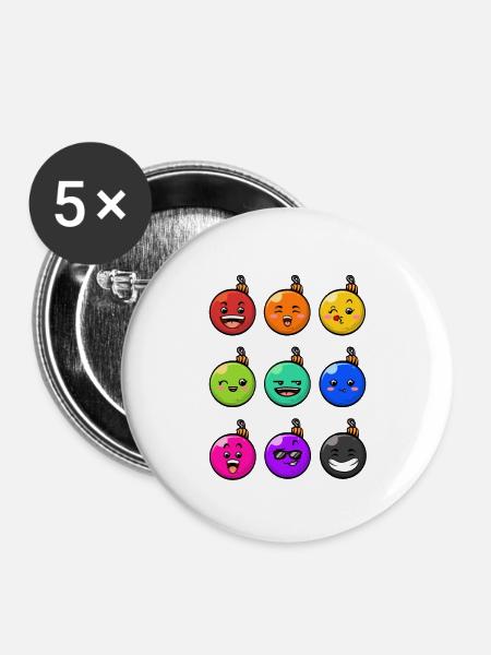 9 Weihnachtskugeln #10/10 Bunt - Buttons klein 25 mm (5er Pack) - Weiß