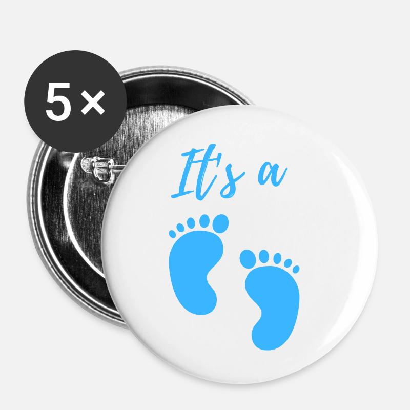 Annonce de bébé - Garçon - Grossesse - Lot de 5 petits badges (25 mm) - blanc