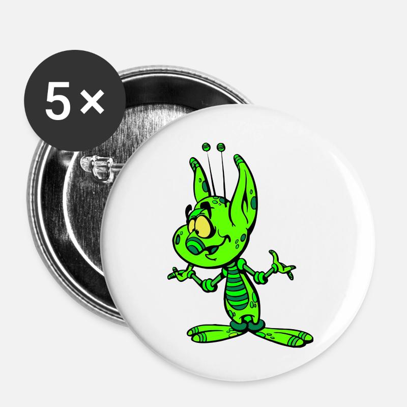 Marsi das grüne Marsmännchen - Buttons klein 25 mm (5er Pack) - Weiß