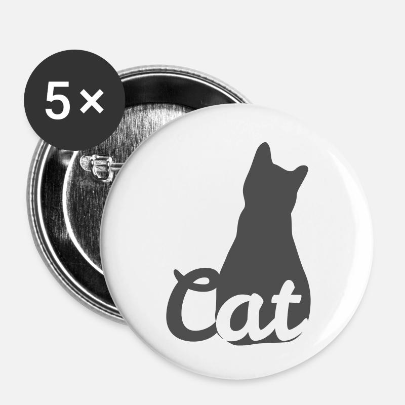 Cat silhouette with cat text - Buttons small 1''/25 mm (5-pack) - white