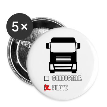 Pilote de camion - Lot de 5 petits badges (25 mm) - blanc - Devant