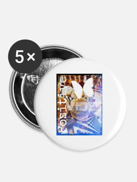 Positive Vibes - Buttons klein 25 mm (5er Pack) - Weiß