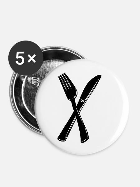 Messer und Gabel - Buttons klein 25 mm (5er Pack) - Weiß
