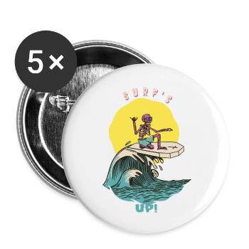 Surf's Up! Funny Retro Surfer - Buttons small 1''/25 mm (5-pack) - white - Front