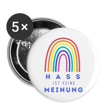 Regenbogen Hass ist keine Meinung PLBT - Buttons klein 25 mm (5er Pack) - Weiß - Vorne