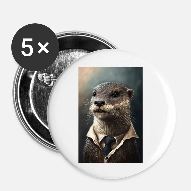 Otter Realistic Cartoon Anime - Buttons small 1''/25 mm (5-pack) - white
