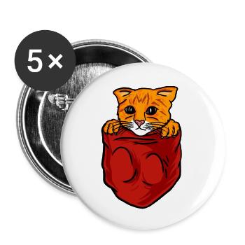 Chat dans une poche - chat dans sa poche - Lot de 5 petits badges (25 mm) - blanc - Devant
