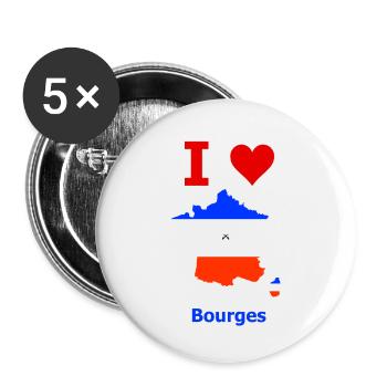 Carte du drapeau de la France avec la ville de Bourges - Lot de 5 petits badges (25 mm) - blanc - Devant