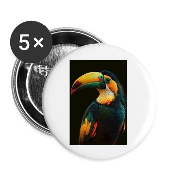 Toucan Oiseau à bec Pic Oiseaux - Lot de 5 petits badges (25 mm) - blanc - Devant