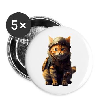 Un chat habillé en tenue médiévale imite un chevalier - Lot de 5 petits badges (25 mm) - blanc - Devant