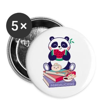 Panda auf Bücherstapel - Buttons klein 25 mm (5er Pack) - Weiß - Vorne
