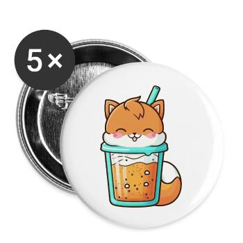 Kawaii Süße Glückliche bunte Fuchs Trinken Bubble Tee - Buttons klein 25 mm (5er Pack) - Weiß - Vorne