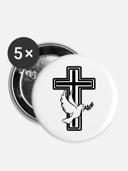 Kreuz mit Taube - Buttons klein 25 mm (5er Pack) - Weiß