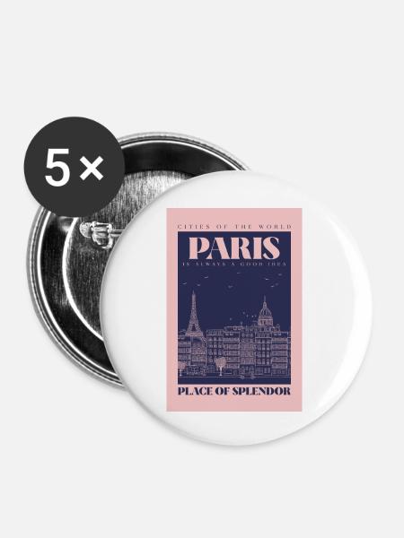 Paris - Buttons klein 25 mm (5er Pack) - Weiß