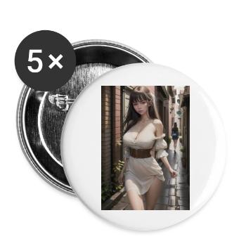 Femme dans une ruelle, ville,IA générée - Lot de 5 petits badges (25 mm) - blanc - Devant