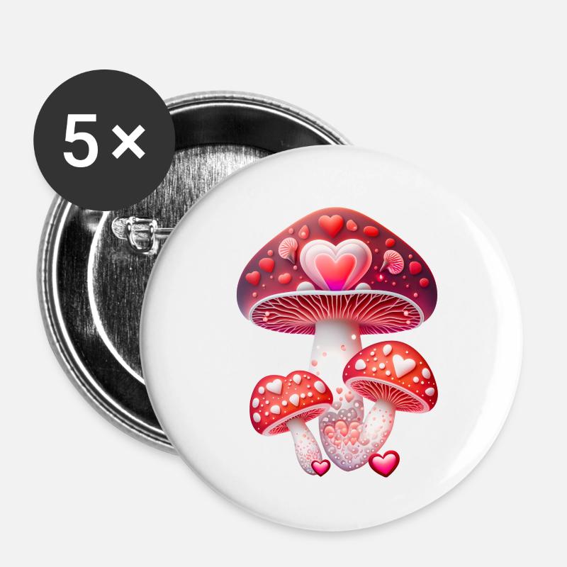 Heart's Mushrooms - Buttons small 1''/25 mm (5-pack) - white