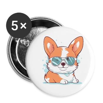 Corgi avec des lunettes de soleil - Lot de 5 petits badges (25 mm) - blanc - Devant
