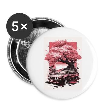 Vintage Sakura Cherry Blossom Tree Car - Lot de 5 petits badges (25 mm) - blanc - Devant