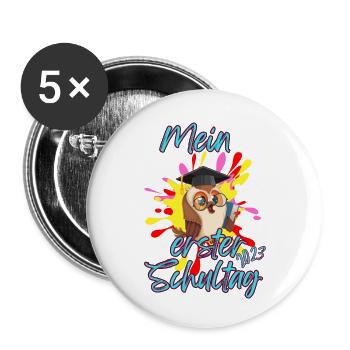 Schulanfang "Eule" T-Shirt für Junge - Buttons klein 25 mm (5er Pack) - Weiß - Vorne