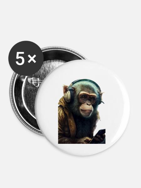 Affe - Buttons klein 25 mm (5er Pack) - Weiß