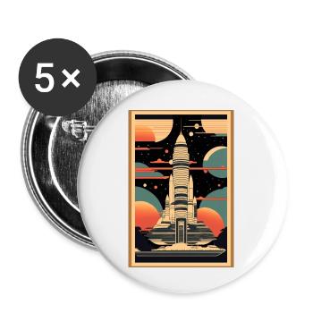 Japanese Spaceship in the style of a woodblock pri - Buttons small 1''/25 mm (5-pack) - white - Front