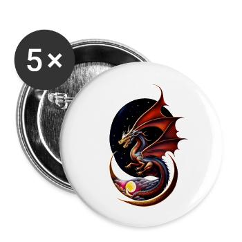 Nacht-Drache - Buttons klein 25 mm (5er Pack) - Weiß - Vorne