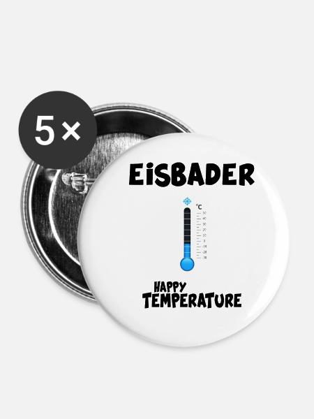 Eisbader Eisbadezeit "Happy Temperature" - Buttons klein 25 mm (5er Pack) - Weiß