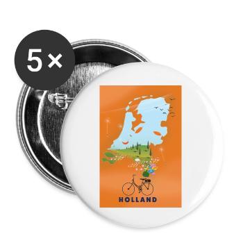 Carte de voyage Hollande - Lot de 5 petits badges (25 mm) - blanc - Devant