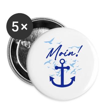 moin,möwen,anker,vogelschwarm - Buttons klein 25 mm (5er Pack) - Weiß - Vorne