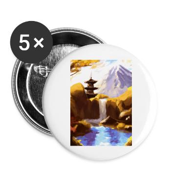 Japan Tower Wasserfall Gemälde - Buttons klein 25 mm (5er Pack) - Weiß - Vorne