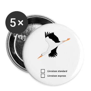 Bébé, naissance, cigogne, livraison - Lot de 5 petits badges (25 mm) - blanc - Devant