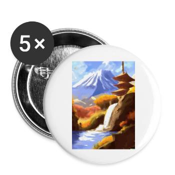 Japan Tower Wasserfall Gemälde - Buttons klein 25 mm (5er Pack) - Weiß - Vorne