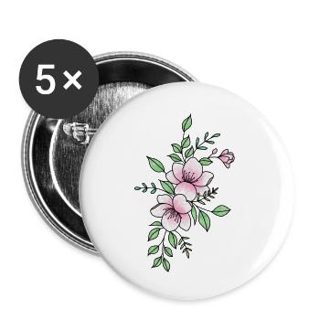 Weiße rosa Blume - Buttons klein 25 mm (5er Pack) - Weiß - Vorne