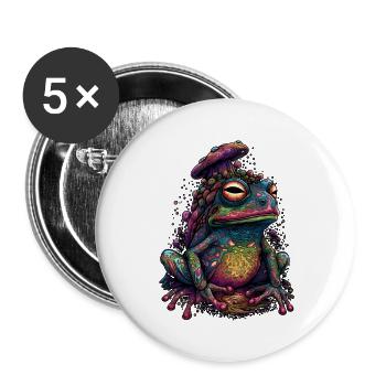 Trippy Mushroom Frog - Psychedelic Motif - Buttons small 1''/25 mm (5-pack) - white - Front