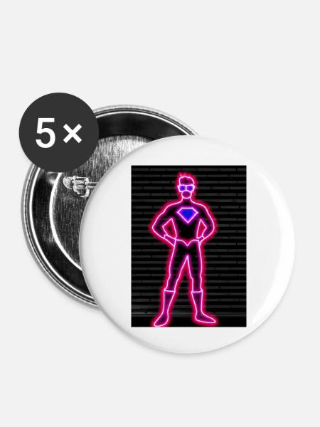 Superhelden Neon - Buttons klein 25 mm (5er Pack) - Weiß