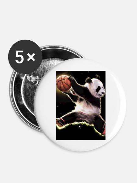 Basketball Dunk Panda - Buttons klein 25 mm (5er Pack) - Weiß