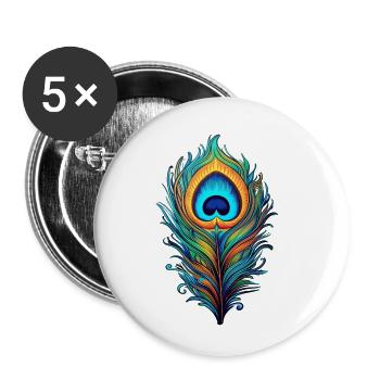 Plume de paon mystique - Lot de 5 petits badges (25 mm) - blanc - Devant